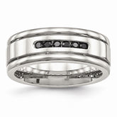 Sophia Jewelers Polished Stainless Steel Black CZ Grooved Wedding Band